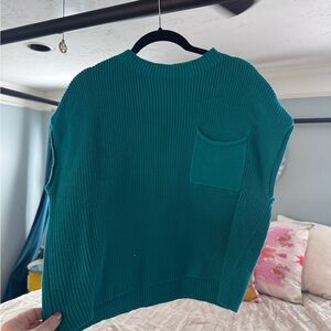 Amazon Essentials Teal Ribbed Crewneck Sweater with Pocket